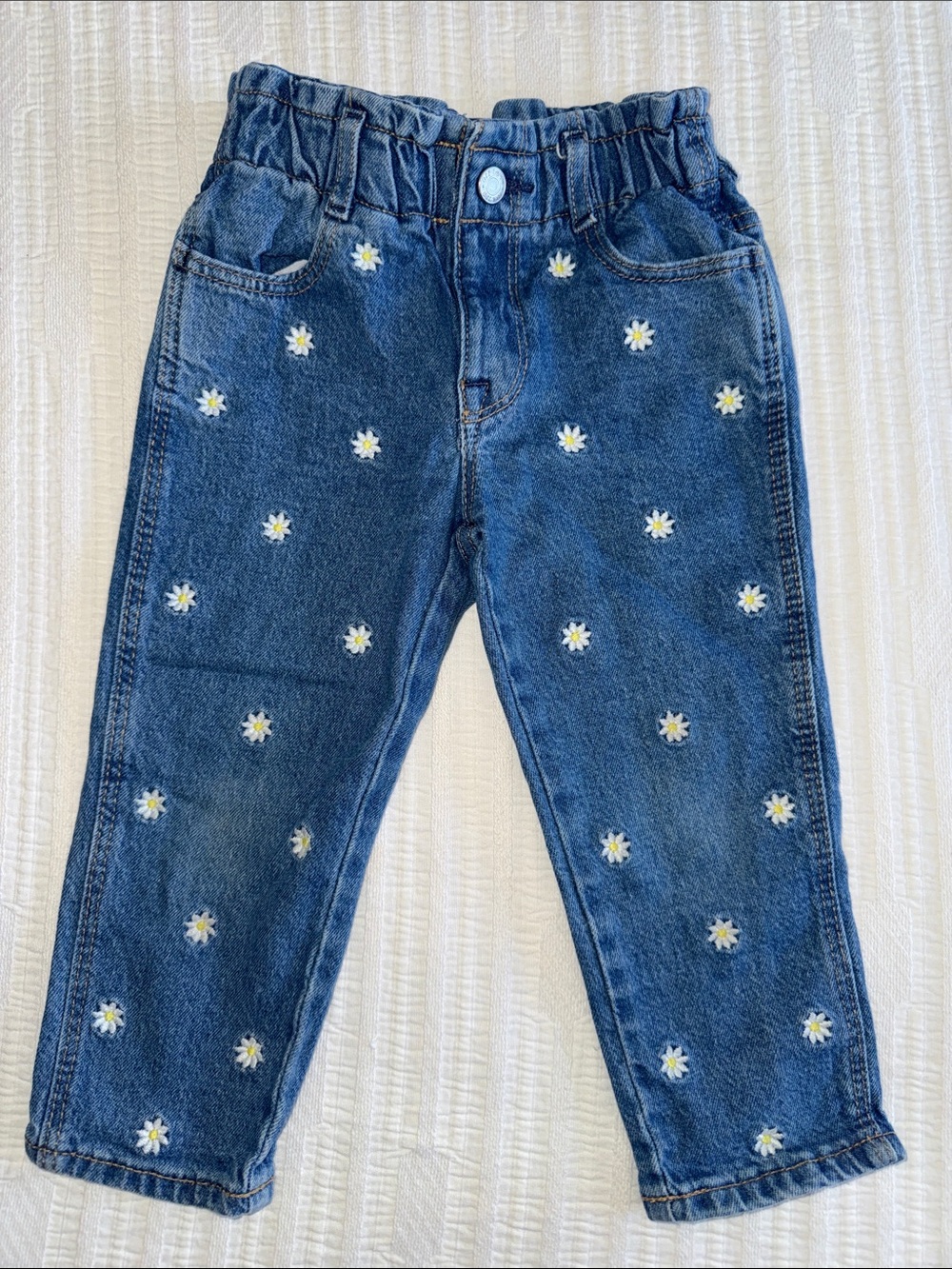 GAP Blue Denim Jeans with White & Yellow Daisy Embroidery